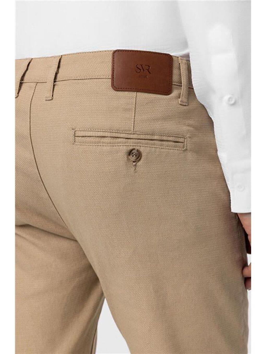 Bej Slim Armürlü Pantolon-3