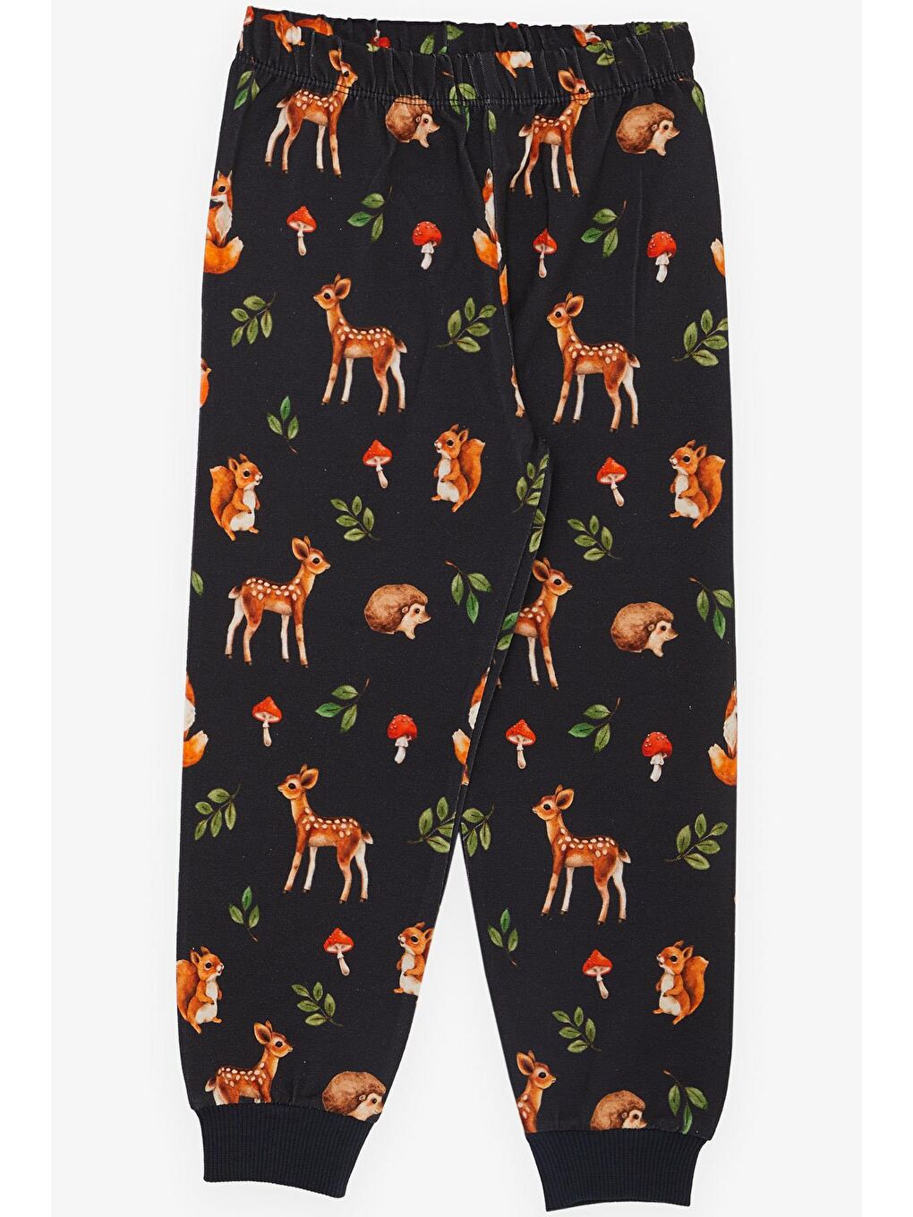 Kız Çocuk Pijama Takımı Orman Temalı Sevimli Hayvancıklar Desenli Antrasit (1-2 Yaş)-3