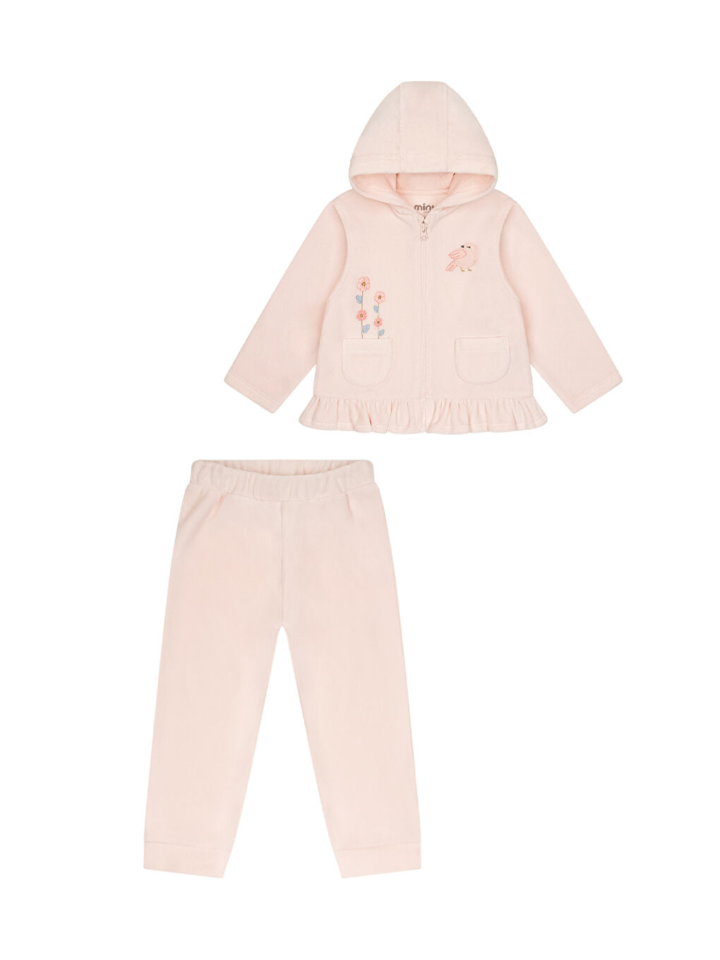 Pembe Kadife Kız Bebek İkili Takım-1