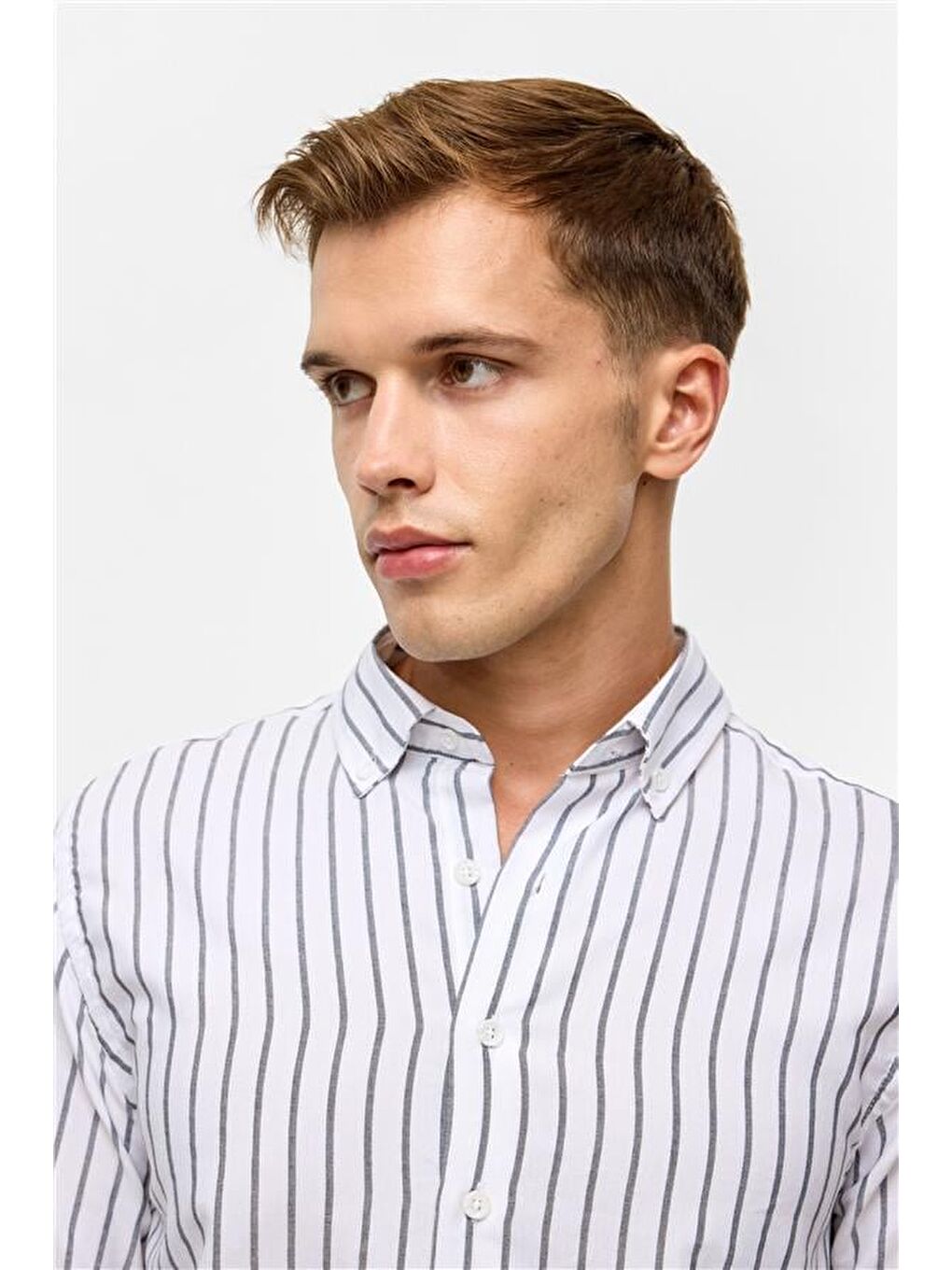 Siyah Slim Düz Düğmeli Yaka Gömlek-3