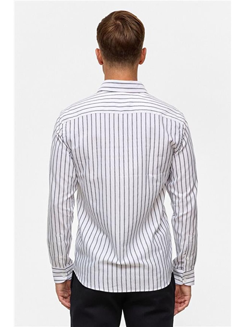 Siyah Slim Düz Düğmeli Yaka Gömlek-6