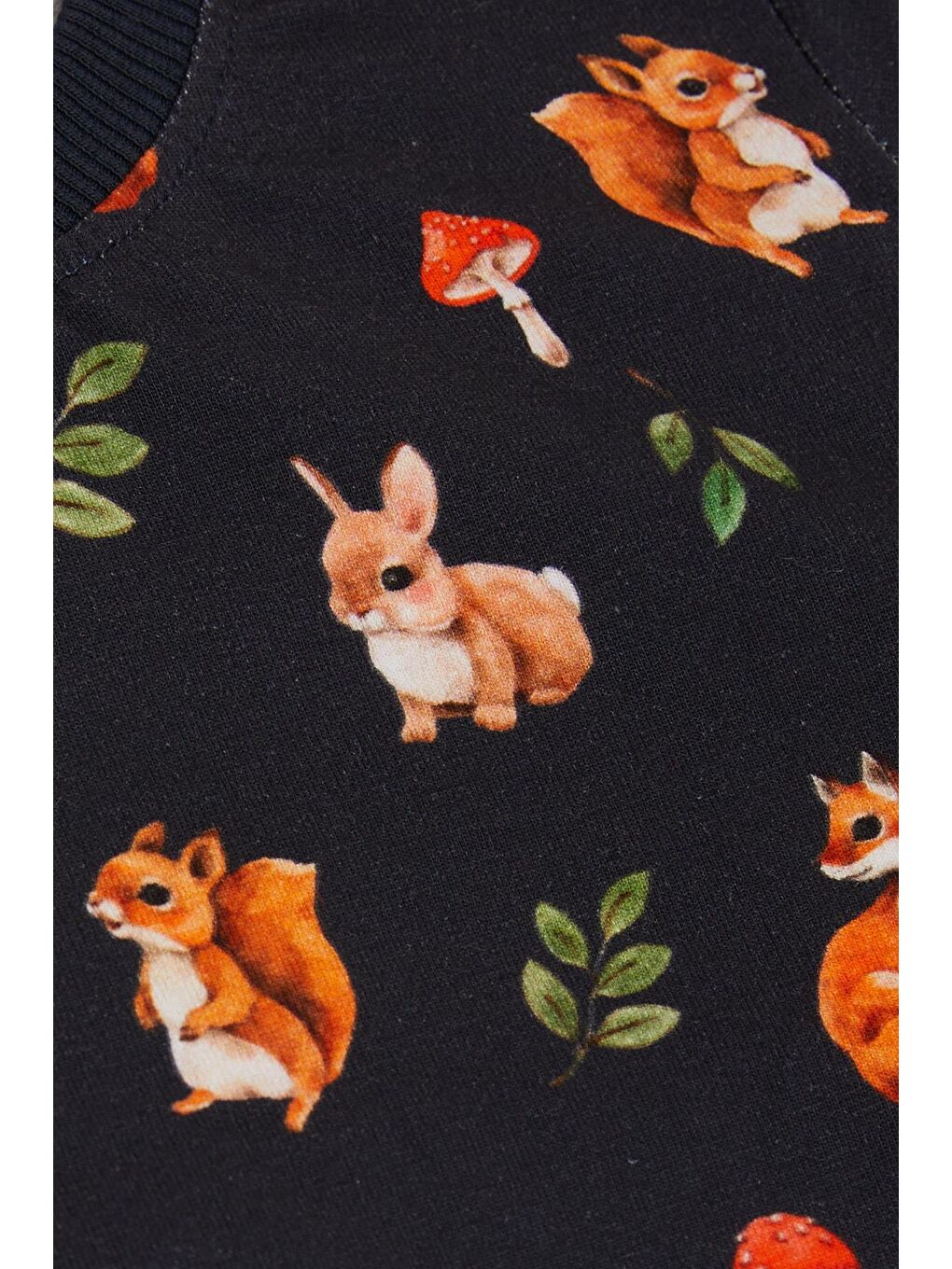 Kız Çocuk Pijama Takımı Orman Temalı Sevimli Hayvancıklar Desenli Antrasit (1-2 Yaş)-5