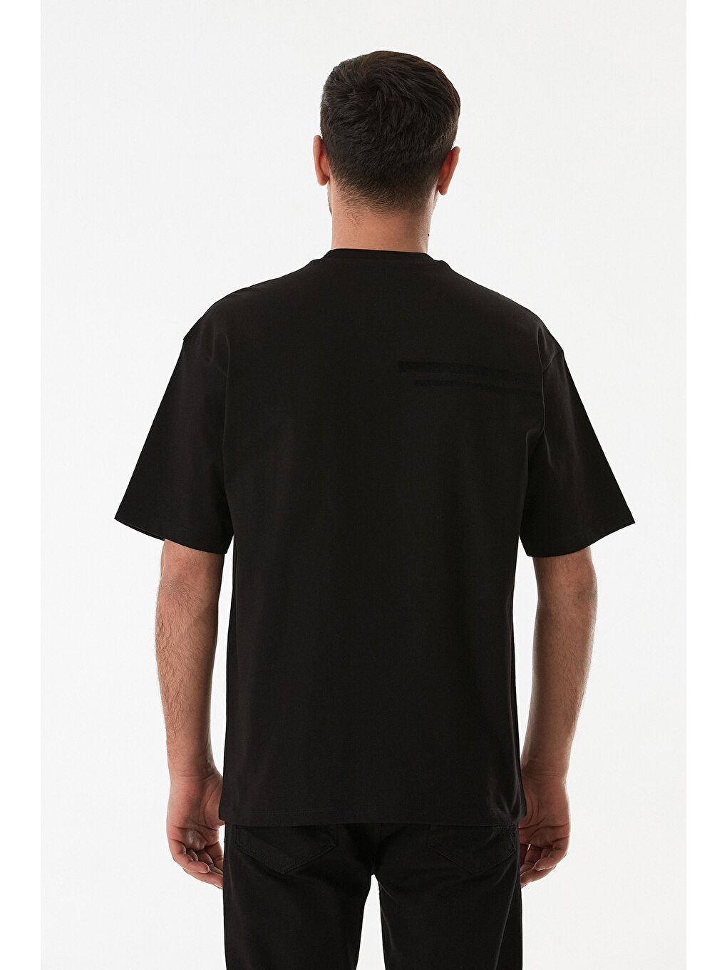 Siyah Basic Tek Cepli Bisiklet Yaka Tişört-3