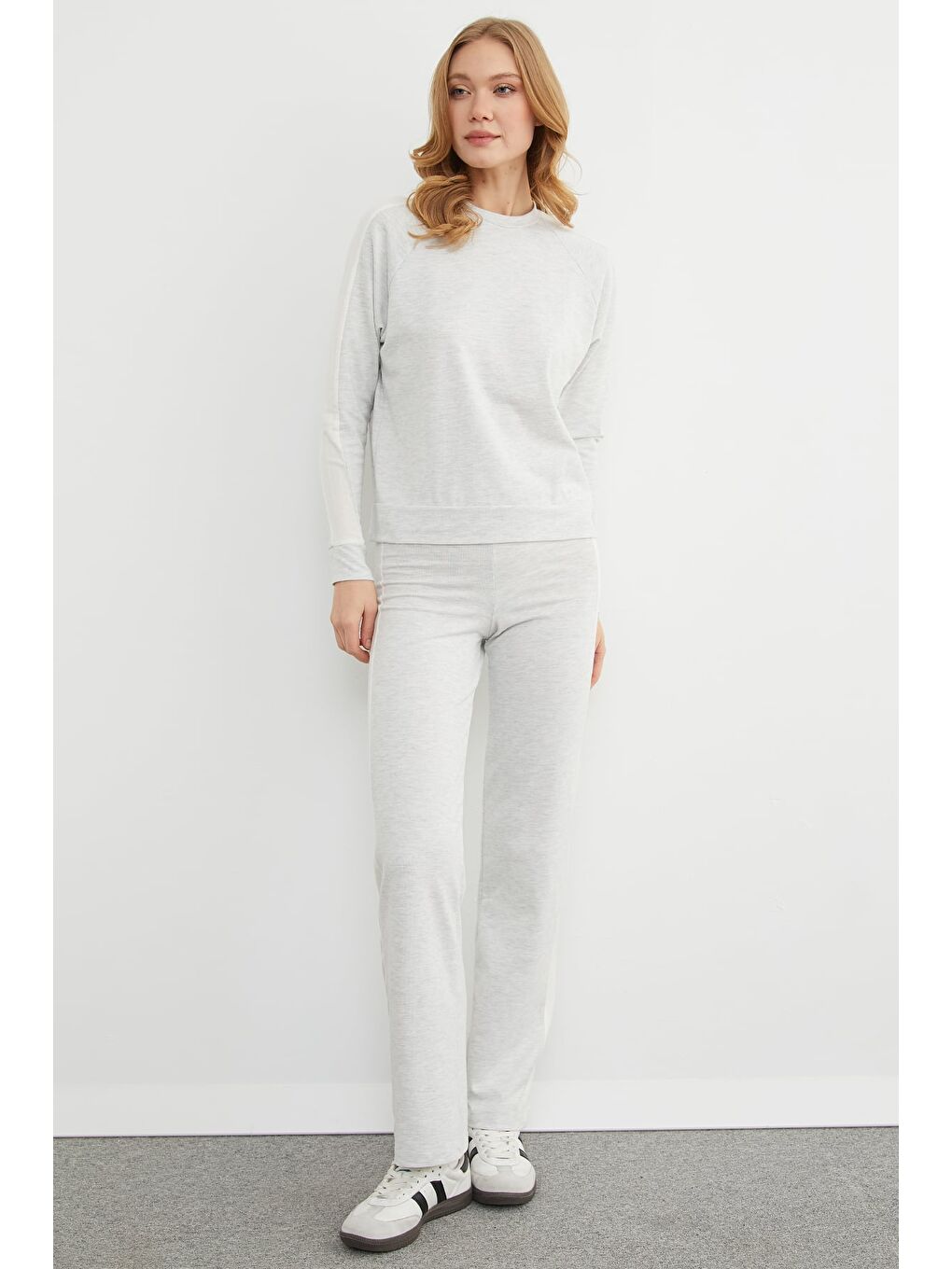 Gri Basic Bisiklet Yaka Şeritli Modal 2 Li Takım-1