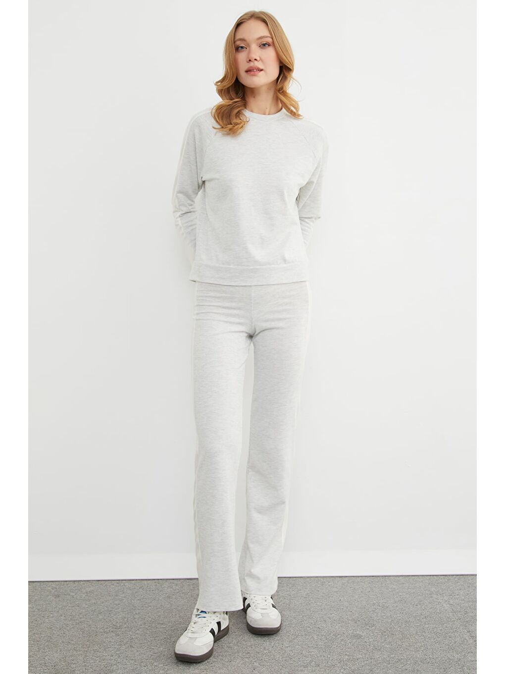 Gri Basic Bisiklet Yaka Şeritli Modal 2 Li Takım-3