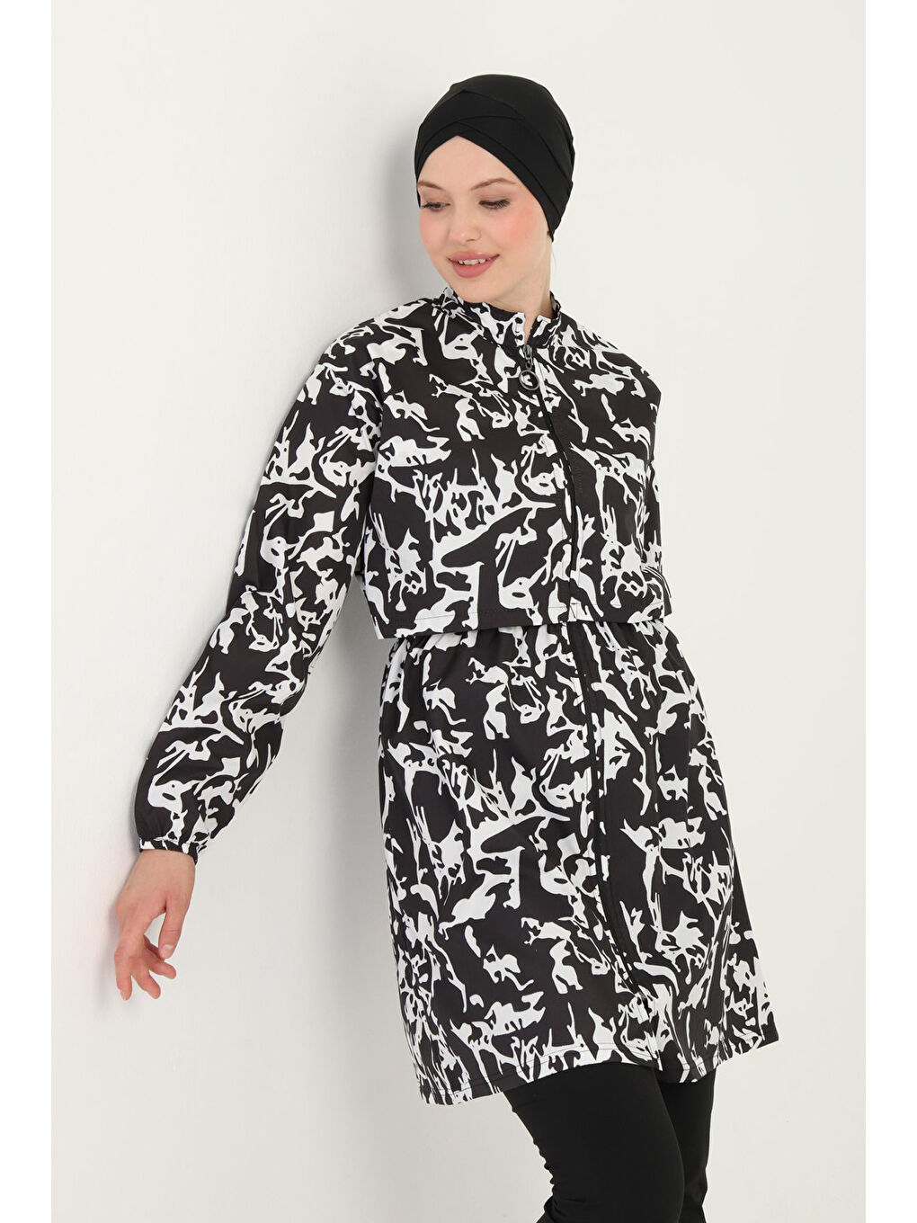 Desenli Tam Kapalı Tesettür Mayo 08 Siyah10-1