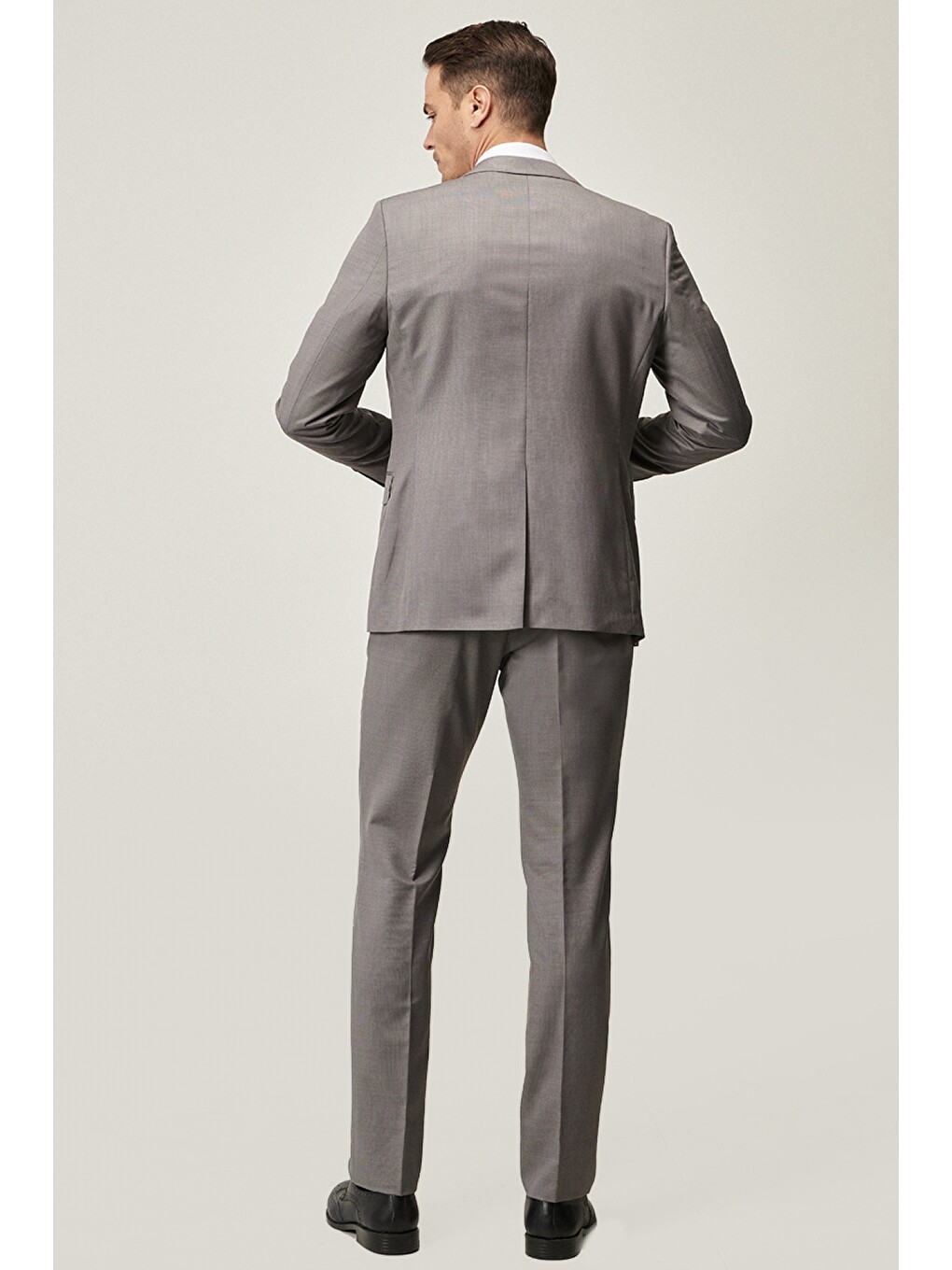Erkek Gri Slim Fit Desenli Gri Yünlü Su Geçirmez Nano Yelekli Takım Elbise-3