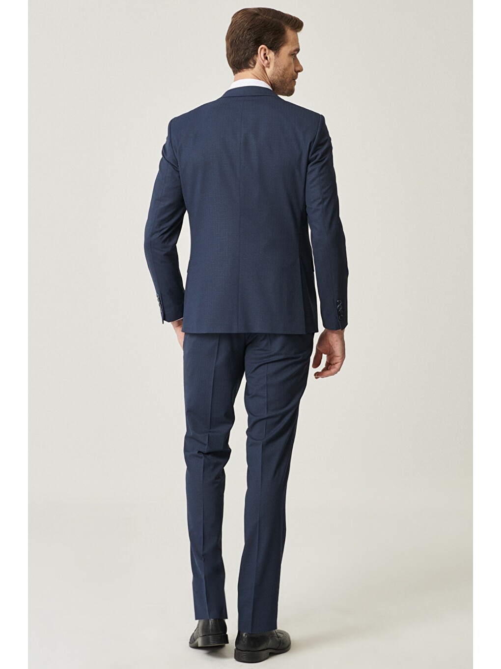 Erkek Lacivert Ekstra Slim Fit Desenli Su Geçirmez Yelekli Nano Takım Elbise-5