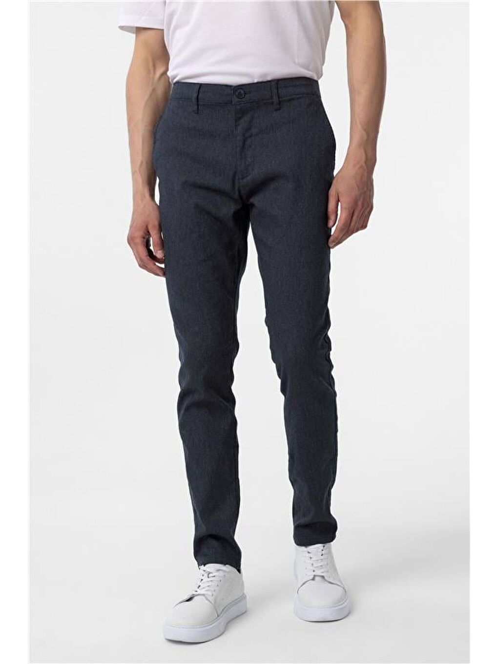 Lacivert Slim Armürlü Pantolon-1