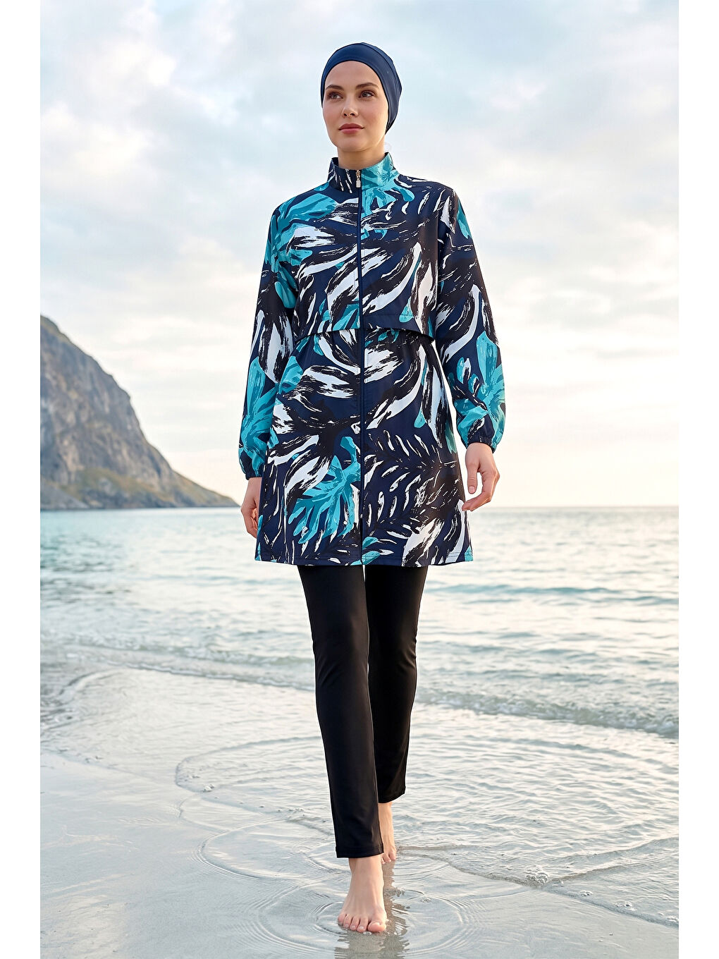 Desenli Tam Kapalı Tesettür Mayo 07 Lacivert02