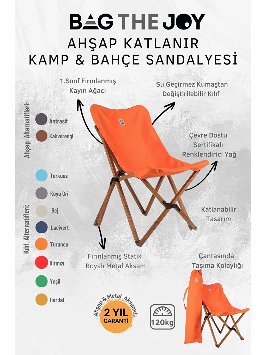 Bag The Joy Turuncu Ahşap Katlanır Kahverengi - Turuncu Masa Sandalye Seti  60*60*55cm - 6