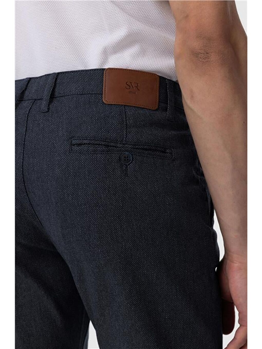 Lacivert Slim Armürlü Pantolon-4