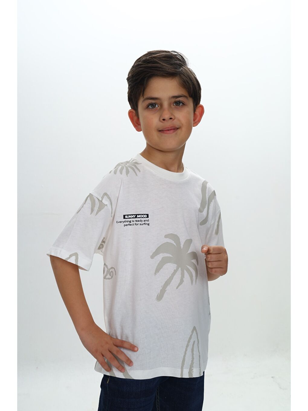 Ekru Erkek Çocuk Komple Baskılı Tişört-3