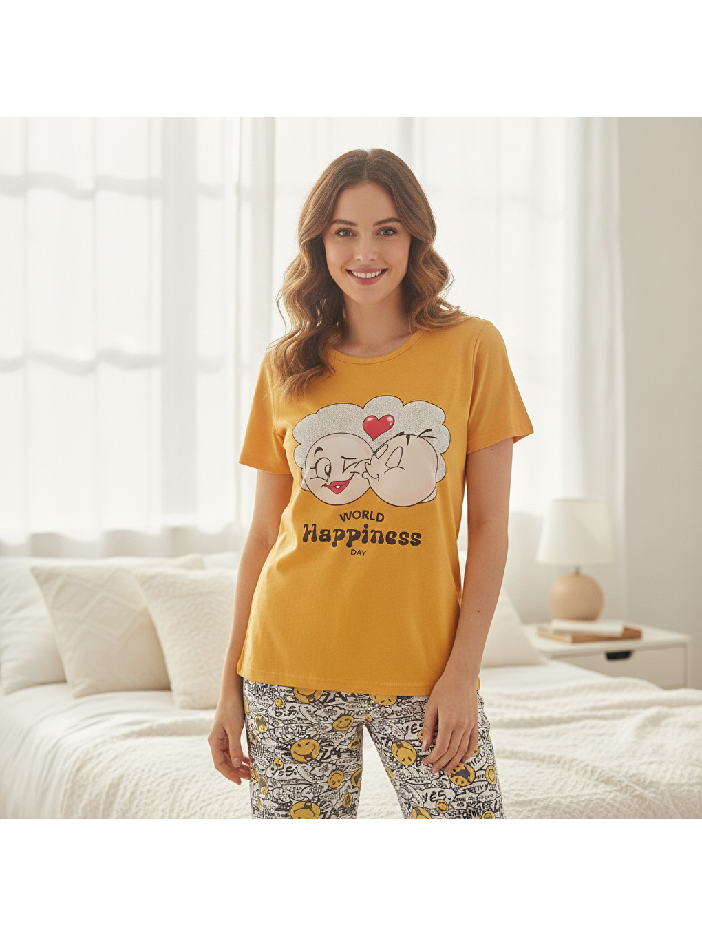 Karışık Kadın Giyim Kısa Kollu Baskılı Pijama Takımı Bb2664