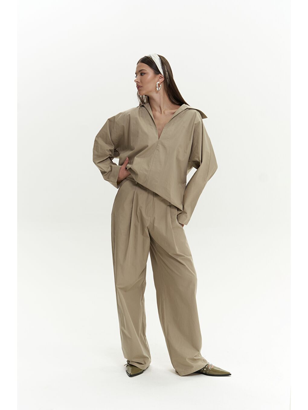 Mai Collection Bej Blenham Taş Gömlek Pantolon Takım - 1