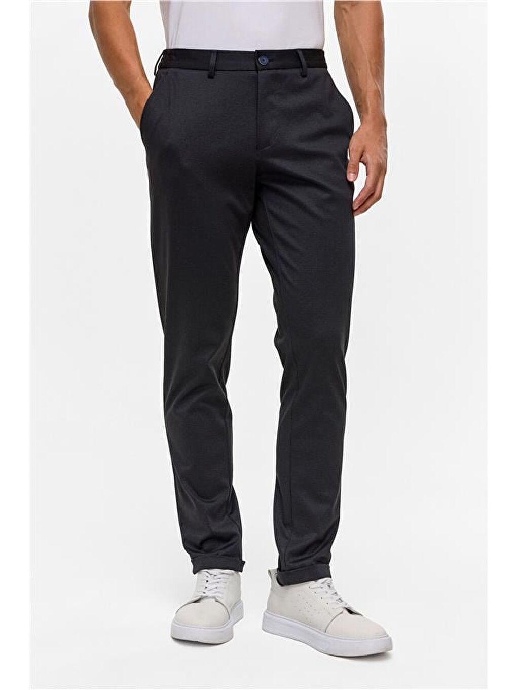 Lacivert Slim Armürlü Jogger Pantolon-1