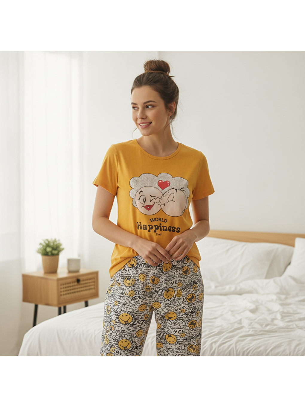 Karışık Kadın Giyim Kısa Kollu Baskılı Pijama Takımı Bb2664-4