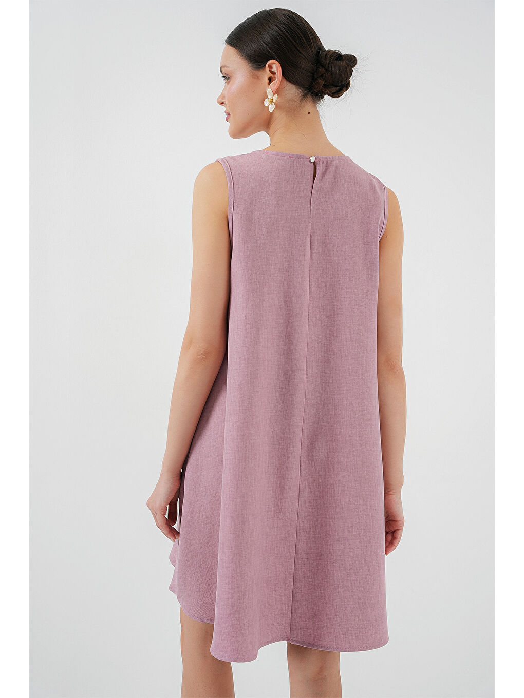 2444 Mini Keten Elbise - Pembe-4
