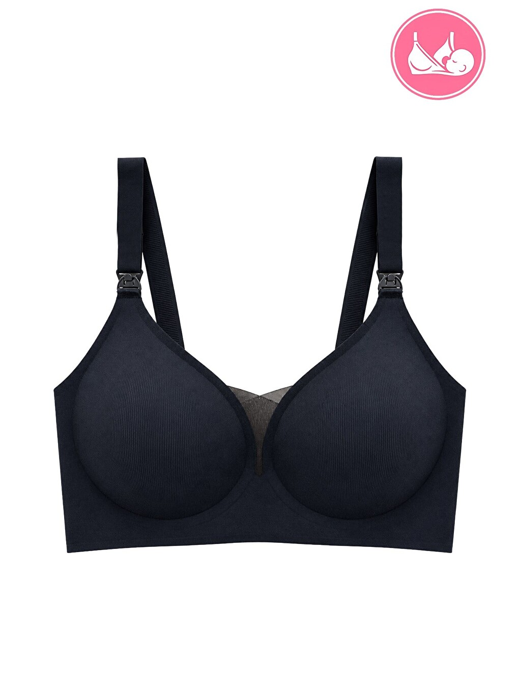 Seamless Bra - Nuvia |siyah Lazer Kesim Klipsli Önden Açılabilir Rib Dokulu Dikişsiz Emzirme Sütyeni