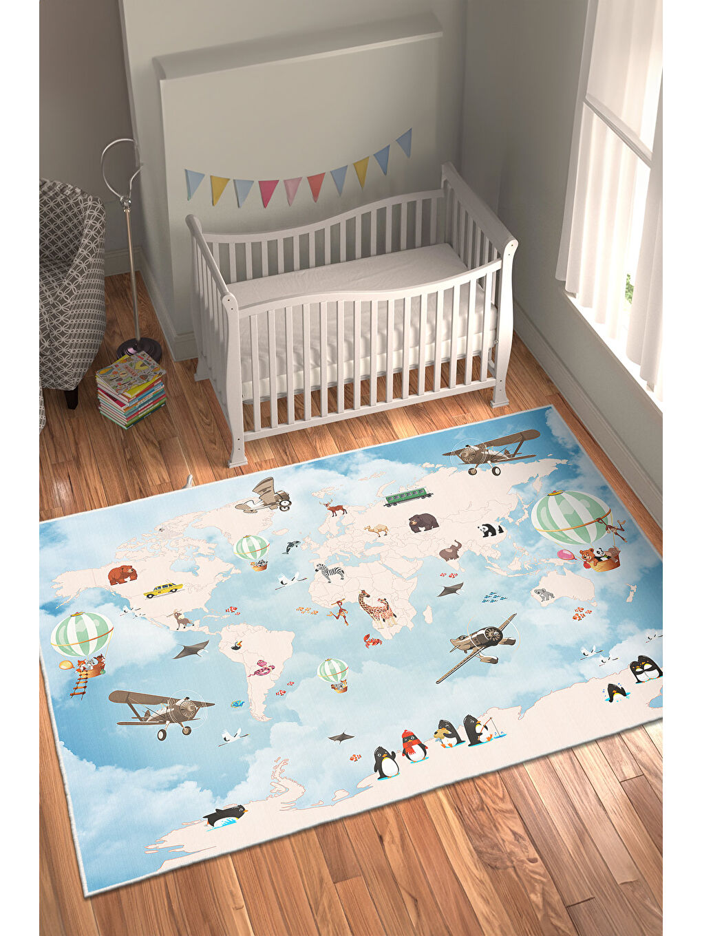 Mavi Dekoratif Özel Tasarım Yıkanabilir İnce Kaymaz Tabanlı Modern Halı KECE FR44-3