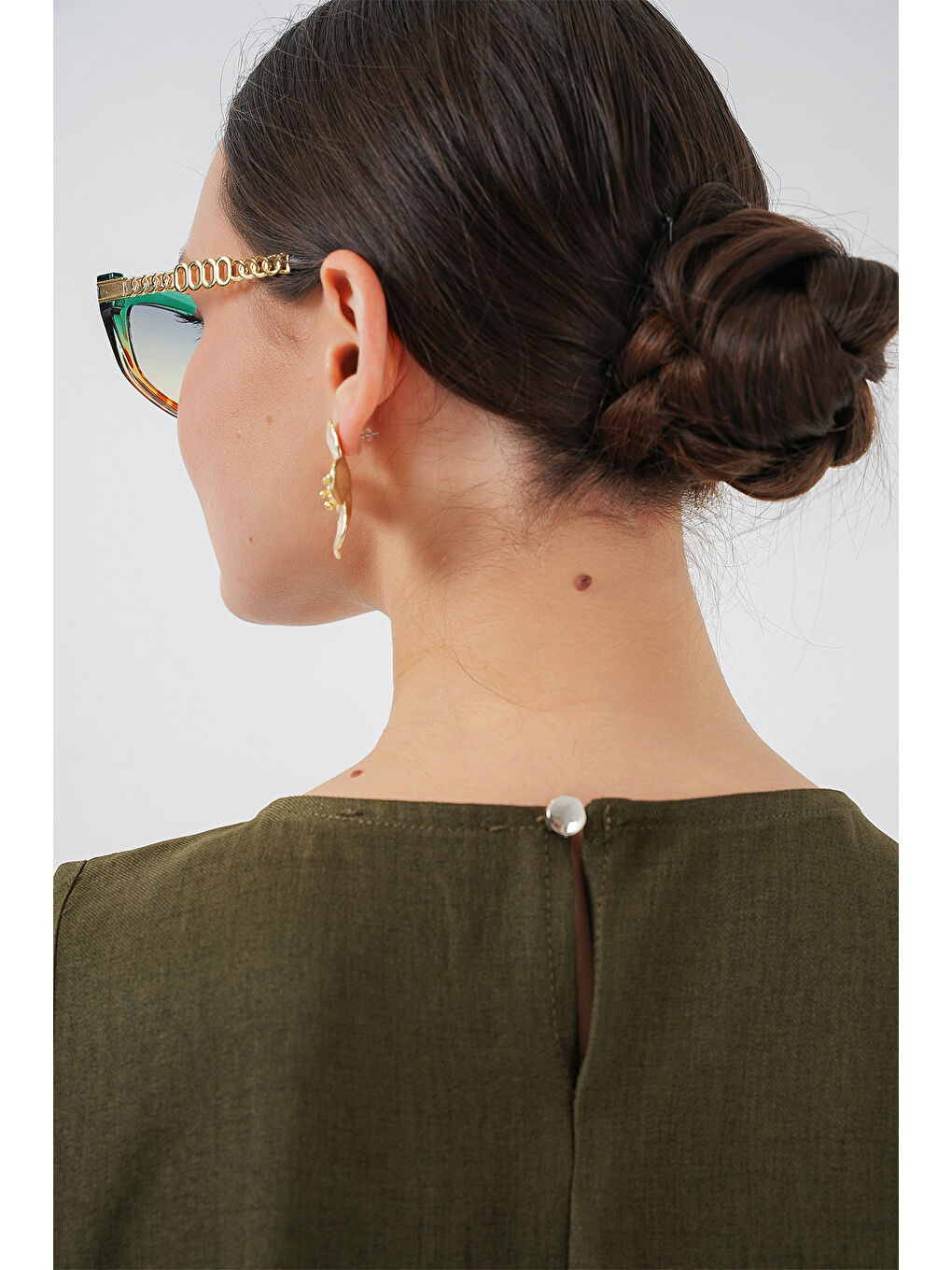 2444 Mini Keten Elbise - Haki-3