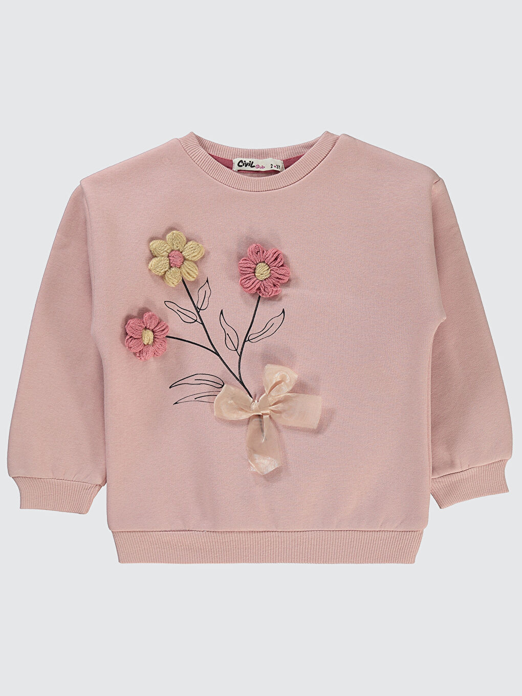 Civil Pembe Girls Kız Çocuk Sweatshirt 2-5 Yaş Pudra