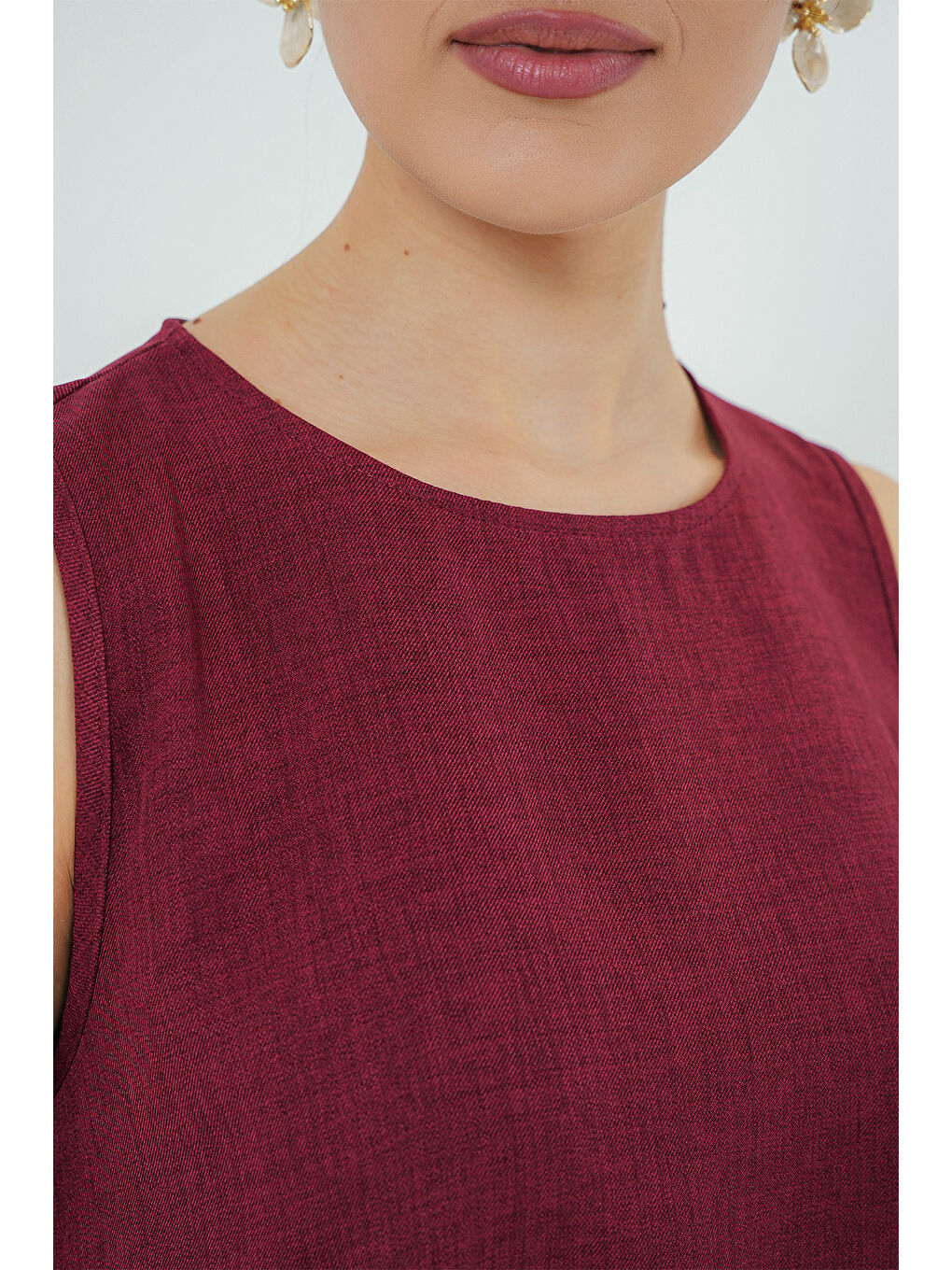2444 Mini Keten Elbise - Bordo-3