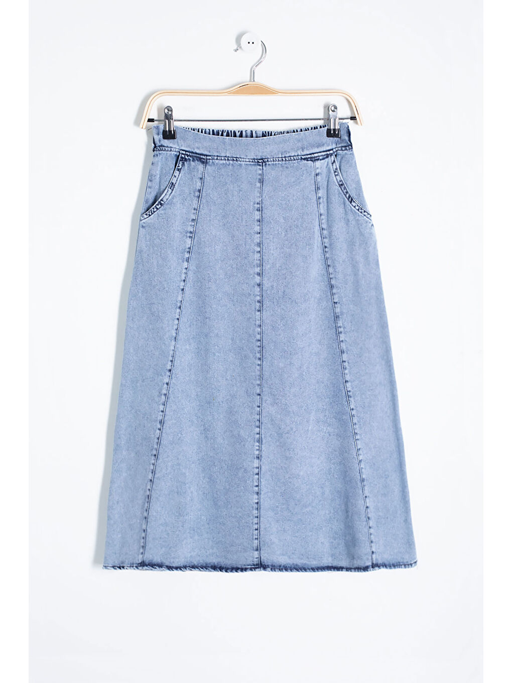 Mavi Beli Lastikli Uzun Kesim Kız Çocuk Jean Etek 20558-4