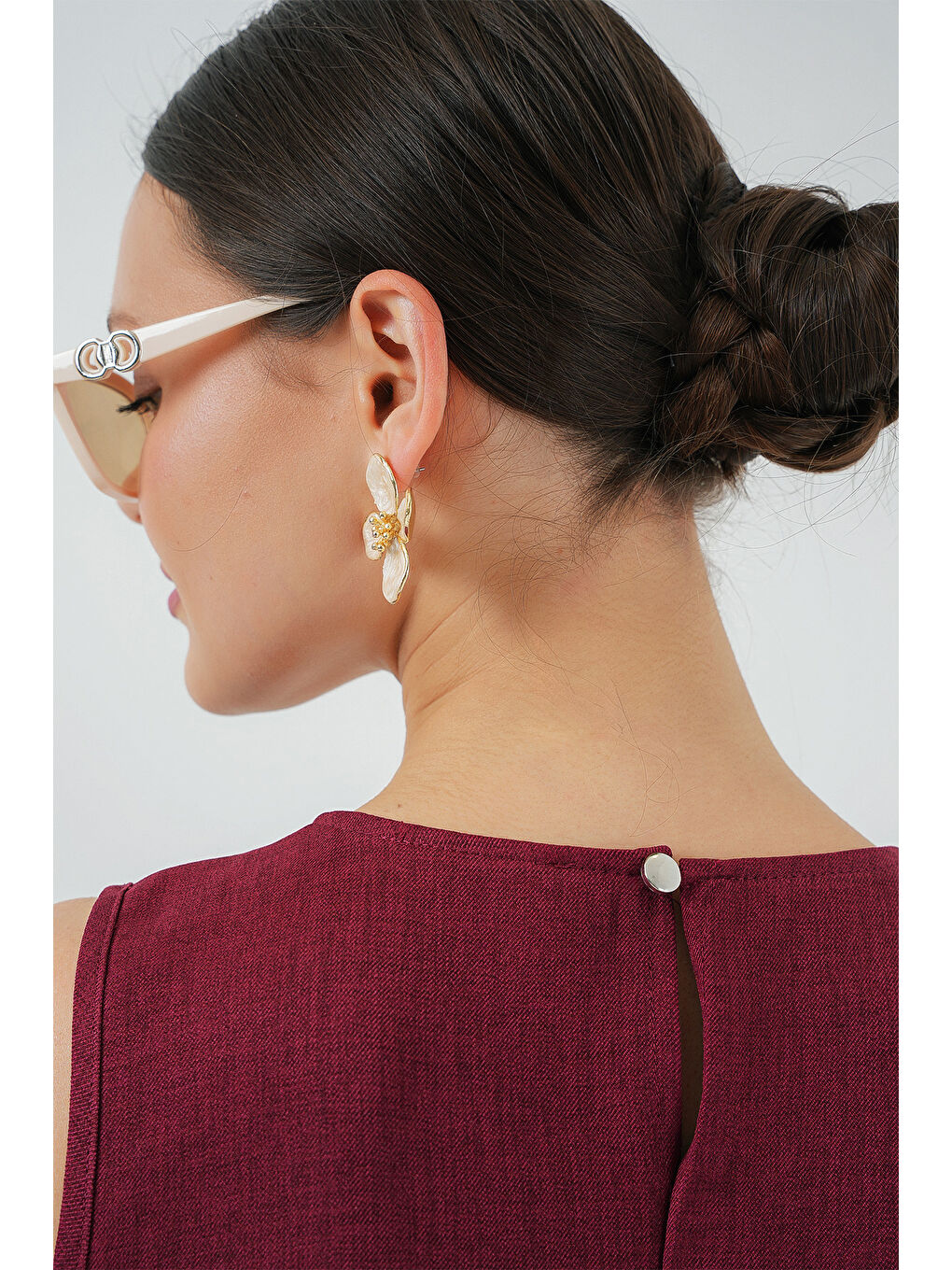 2444 Mini Keten Elbise - Bordo-4