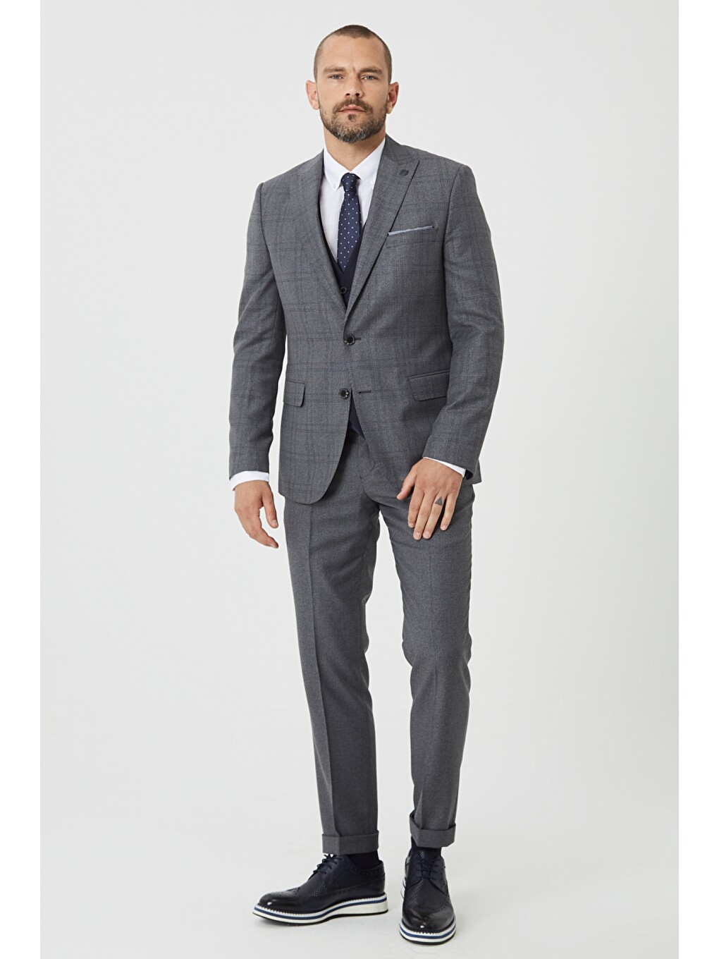Erkek Gri Slim Fit Dar Kesim Su Geçirmez Yelekli Nano Takım Elbise-1