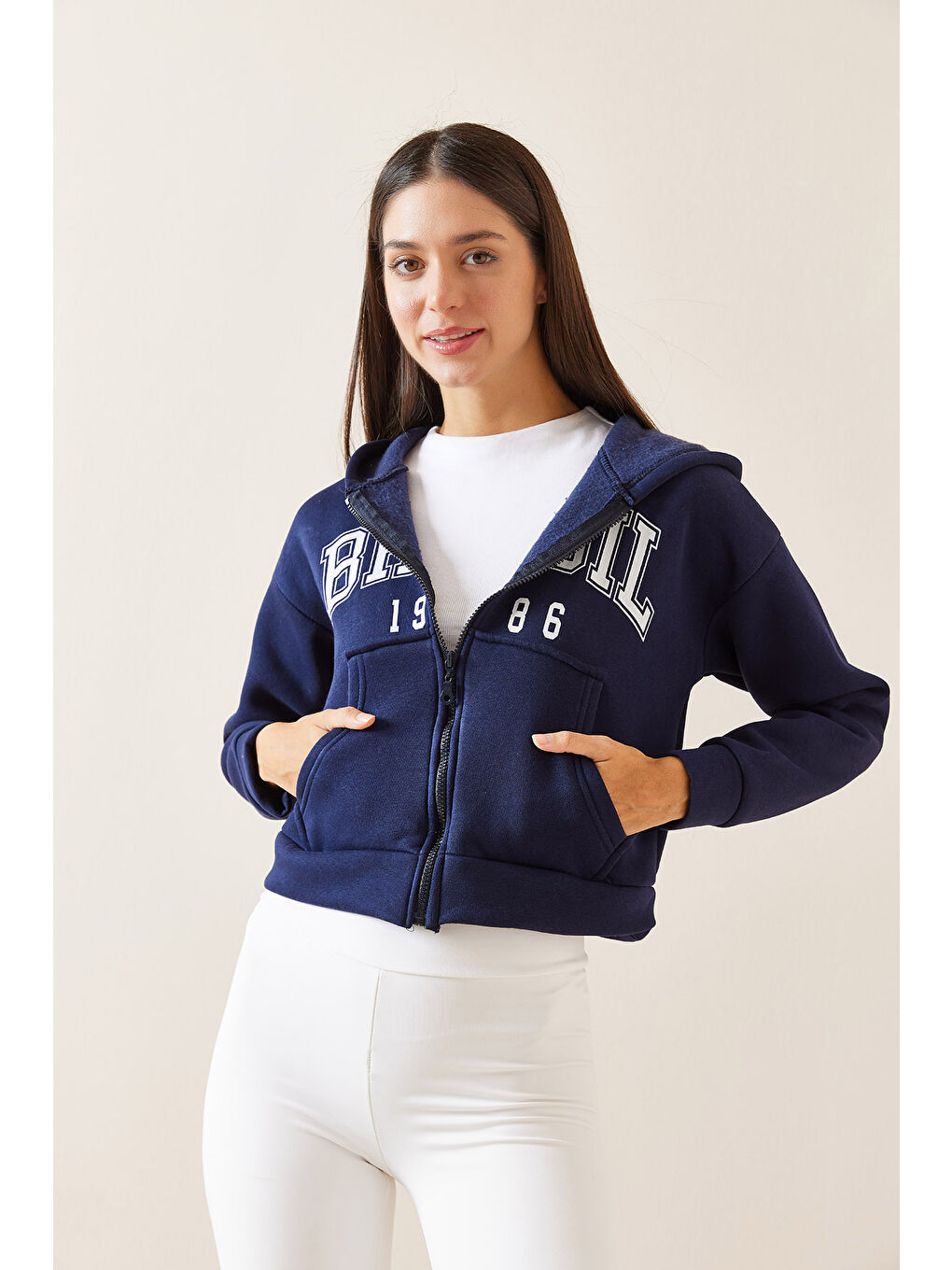 XHAN Lacivert Kapüşonlu   Baskılı Sweatshirt 5YXK8 48911 14 - 3