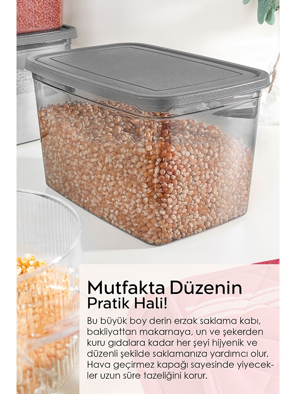 5 Adet Derin Erzak Saklama Kabı Büyük Boy Gıda Un Bakliyat Kabı Erzak Kutusu Antrasit 5300 ml-4