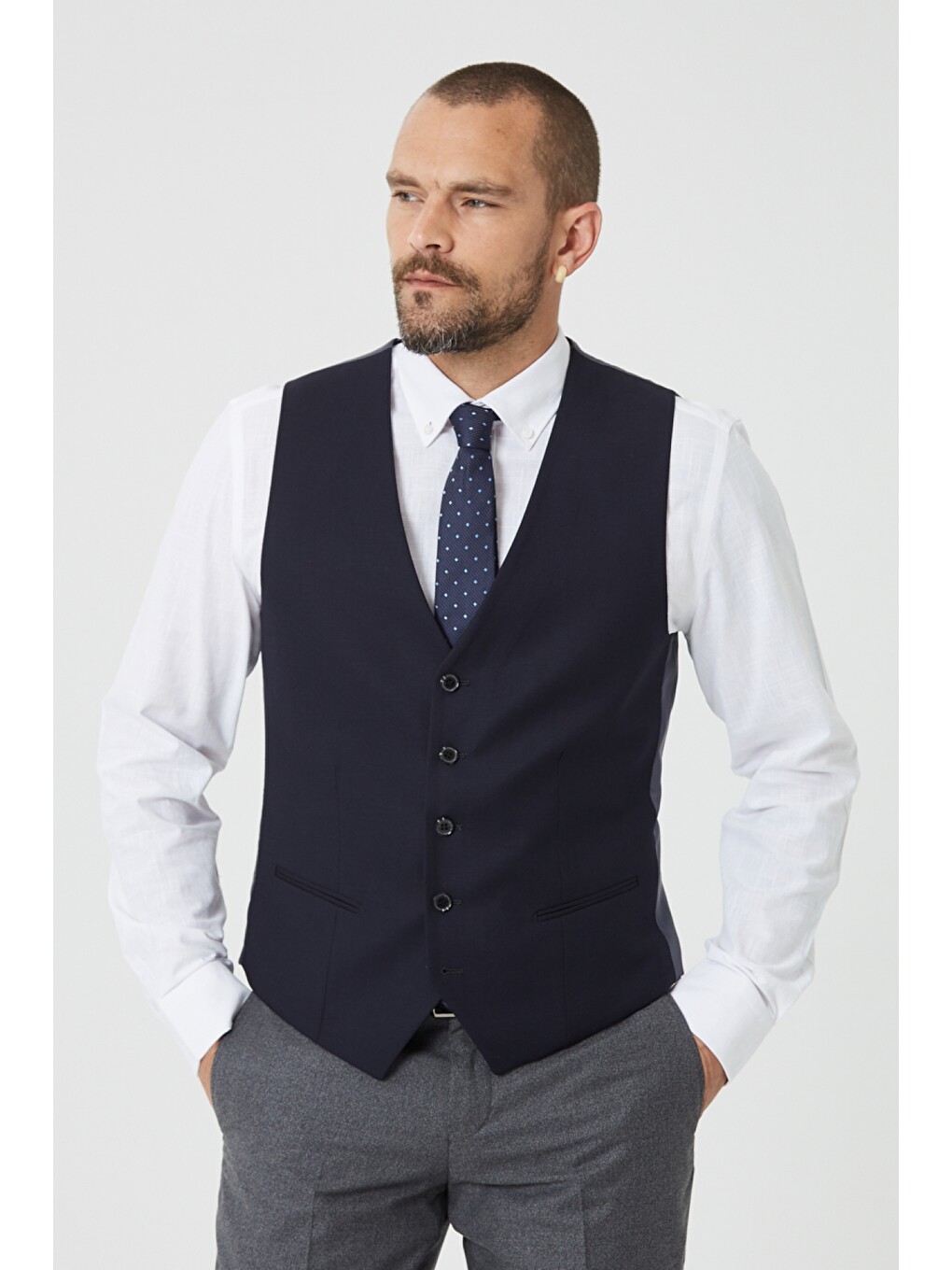 Erkek Gri Slim Fit Dar Kesim Su Geçirmez Yelekli Nano Takım Elbise-3