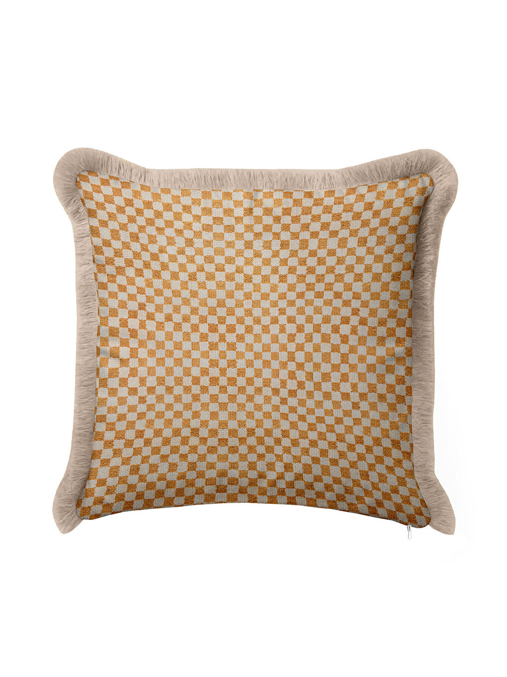 Karışık Lüks Modern Kareli Saçaklı Yastık Kılıfı - Bohem Ekose Altın Renkli Püsküllü Kırlent Kılıfı-3