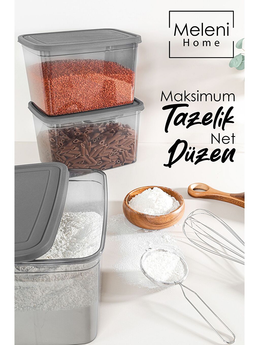 4 Adet Derin Erzak Saklama Kabı Büyük Boy Gıda Un Bakliyat Kabı Erzak Kutusu Antrasit 5300 ml-3