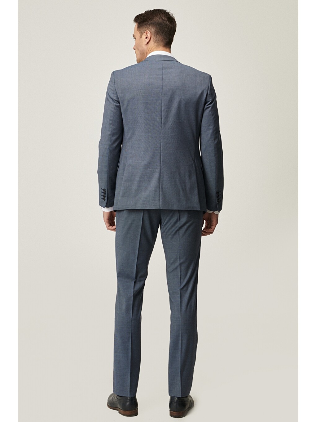 Erkek Lacivert-mavi Slim Fit Desenli Lacivert-mavi Yünlü Su Geçirmez Nano Yelekli Takım Elbise-4
