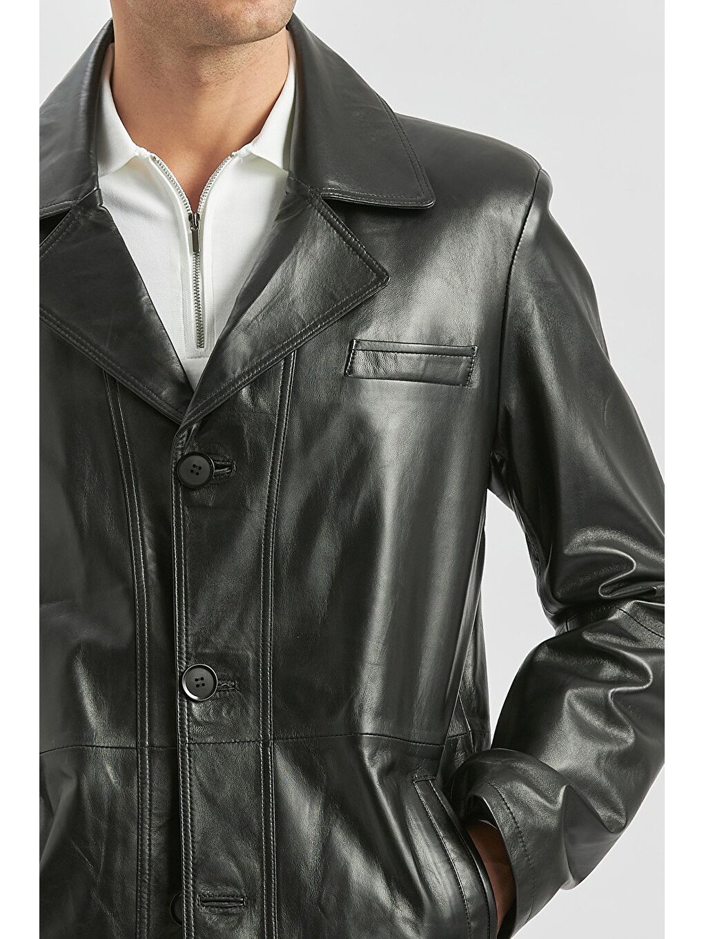 Siyah Hakiki Deri Kırlangıç Yaka Astarlı Slim Fit Dar Kesim Casual Deri Mont 1038235152-1