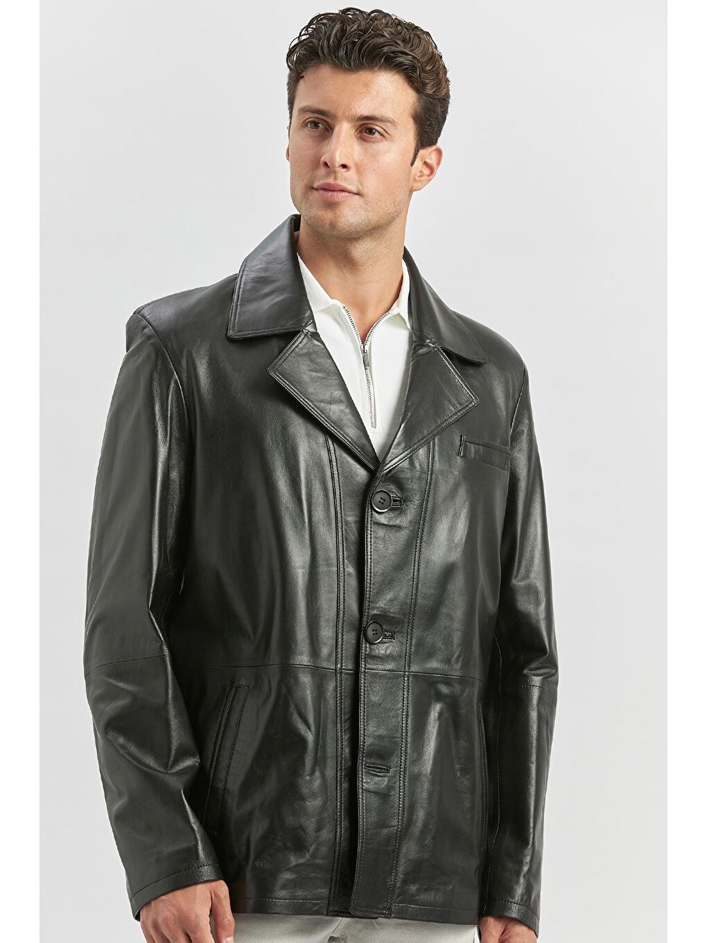 Siyah Hakiki Deri Kırlangıç Yaka Astarlı Slim Fit Dar Kesim Casual Deri Mont 1038235152-2