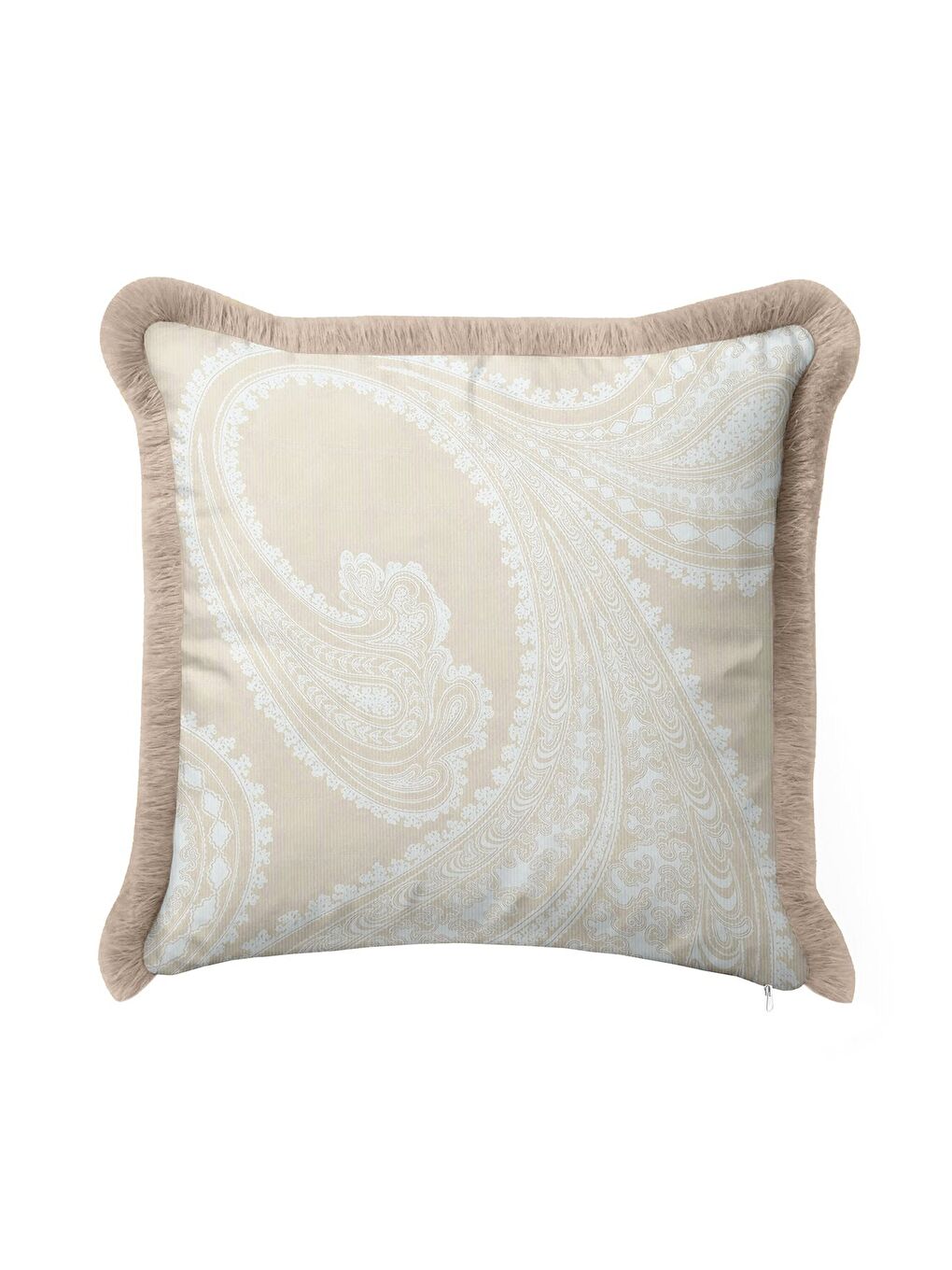 Karışık Zarif Saray Motifli Saçaklı Yastık Kılıfı - Klasik Country Bej Krem Püsküllü Kırlent Kılıfı-4