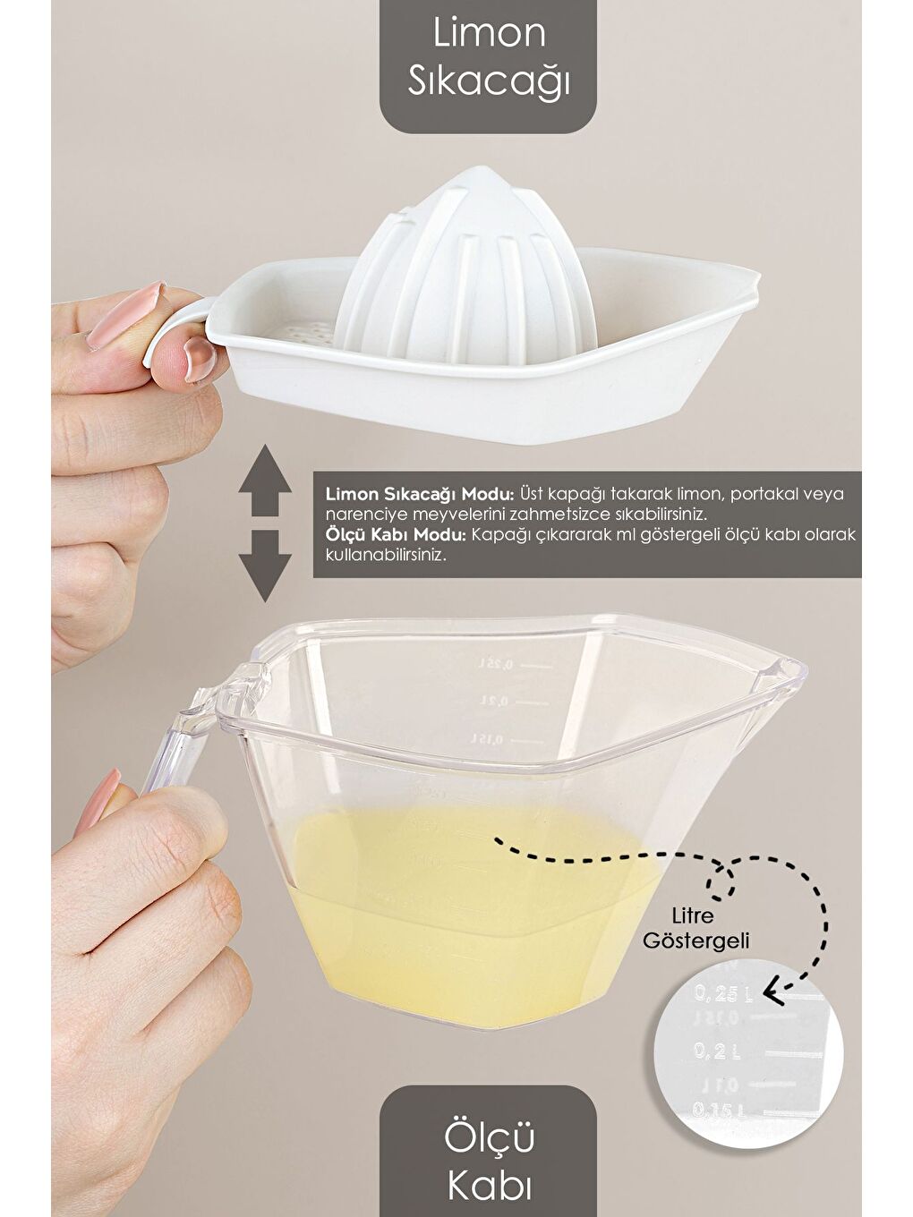 5 Parça Çok Amaçlı Mutfak Seti Karıştırma Kabı Kasesi Süzgeç Kesme Tahtası Limon Sıkacağı Bej-2