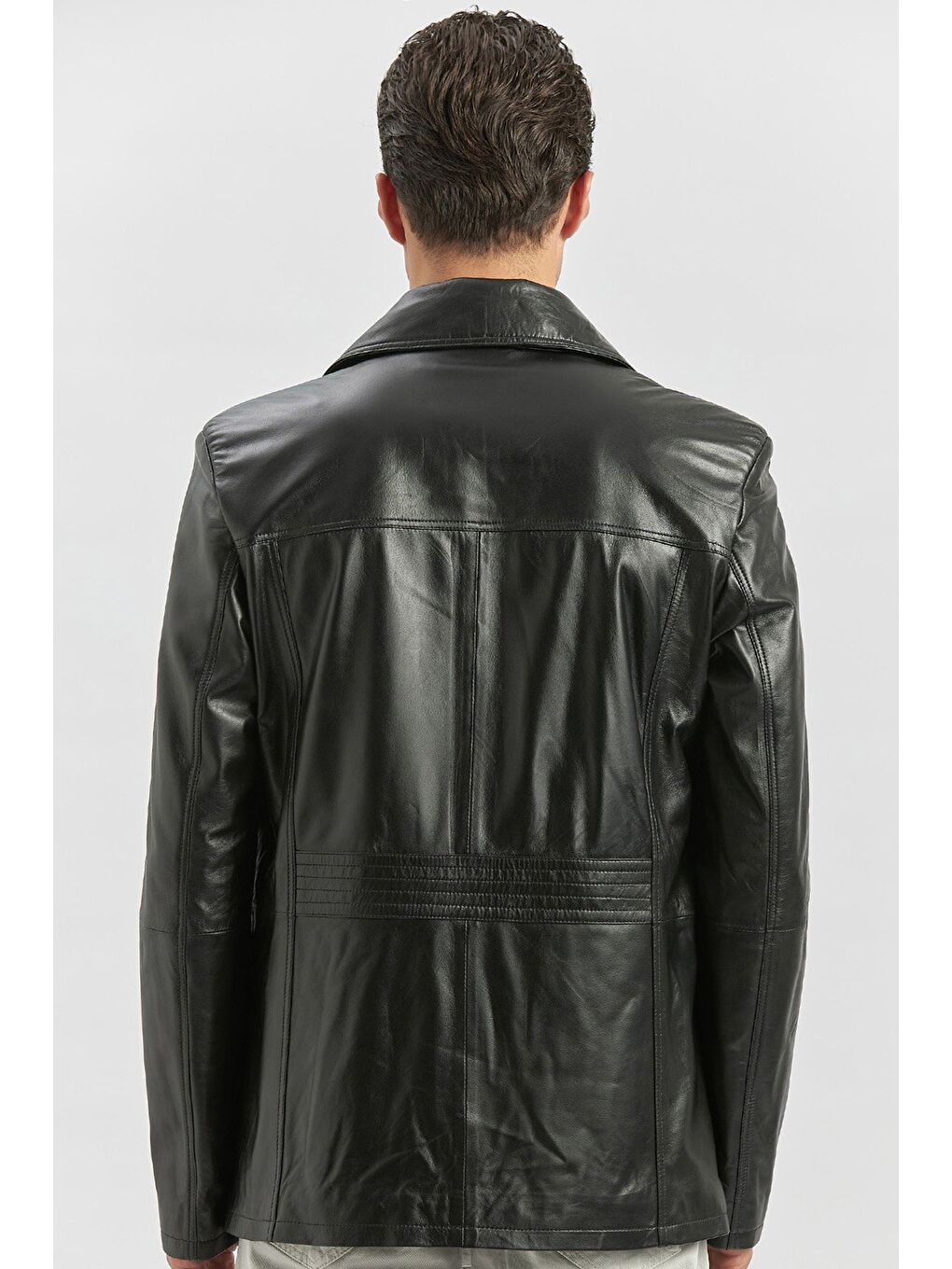 Siyah Hakiki Deri Kırlangıç Yaka Astarlı Slim Fit Dar Kesim Casual Deri Mont 1038235152-5