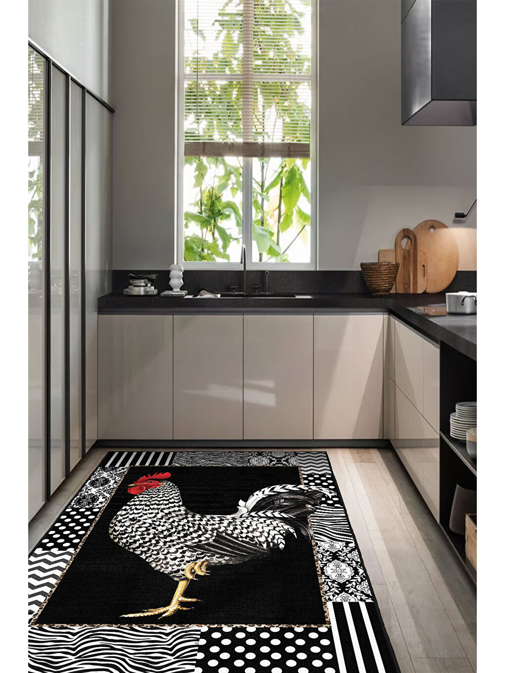 Siyah Dekoratif Özel Tasarım Yıkanabilir İnce Kaymaz Tabanlı Modern Halı KECE FR42-1