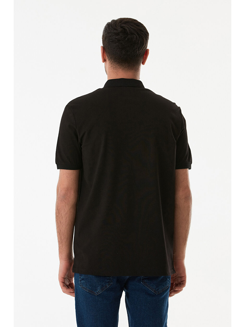 Siyah Oxford Kumaş Yarım Fermuarlı Polo Yaka Tişört-2