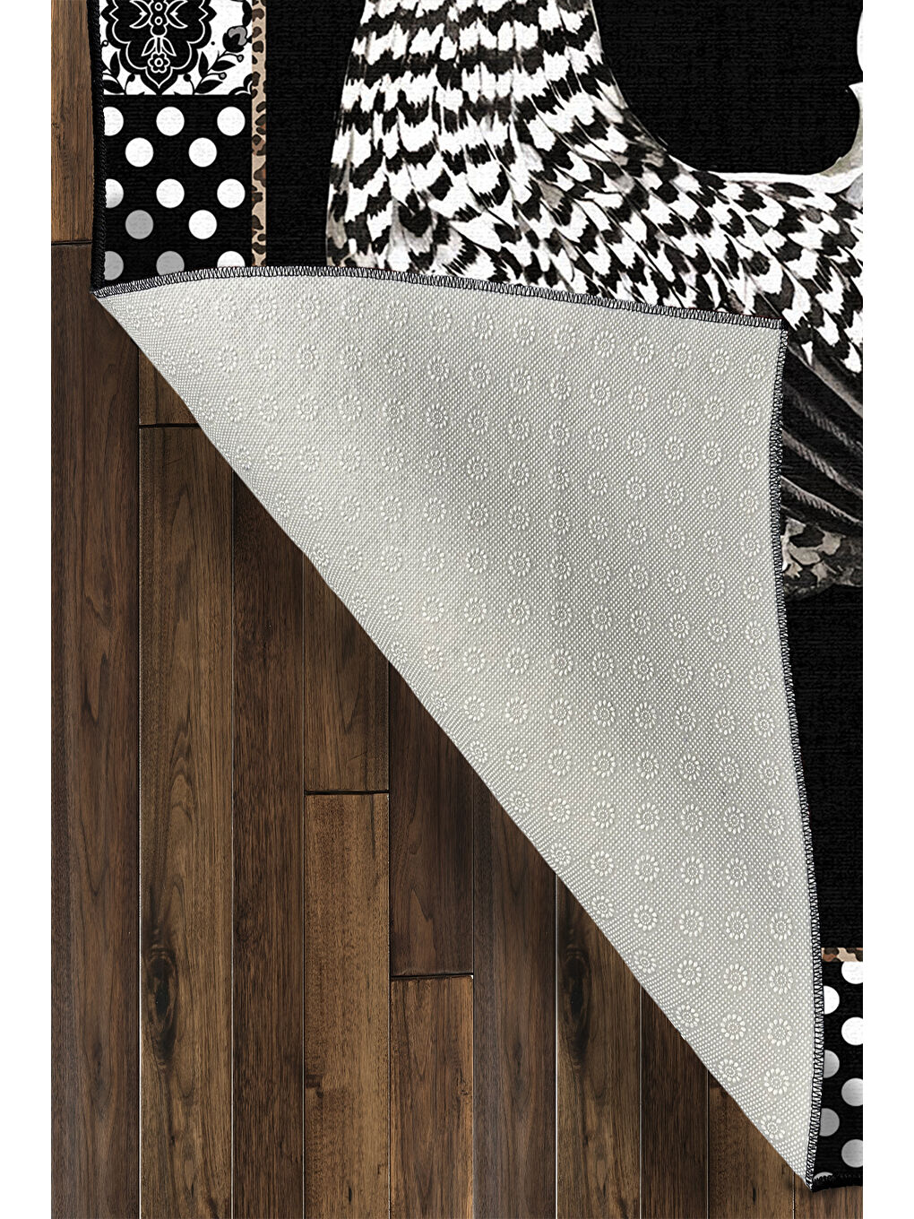 Siyah Dekoratif Özel Tasarım Yıkanabilir İnce Kaymaz Tabanlı Modern Halı KECE FR42-4