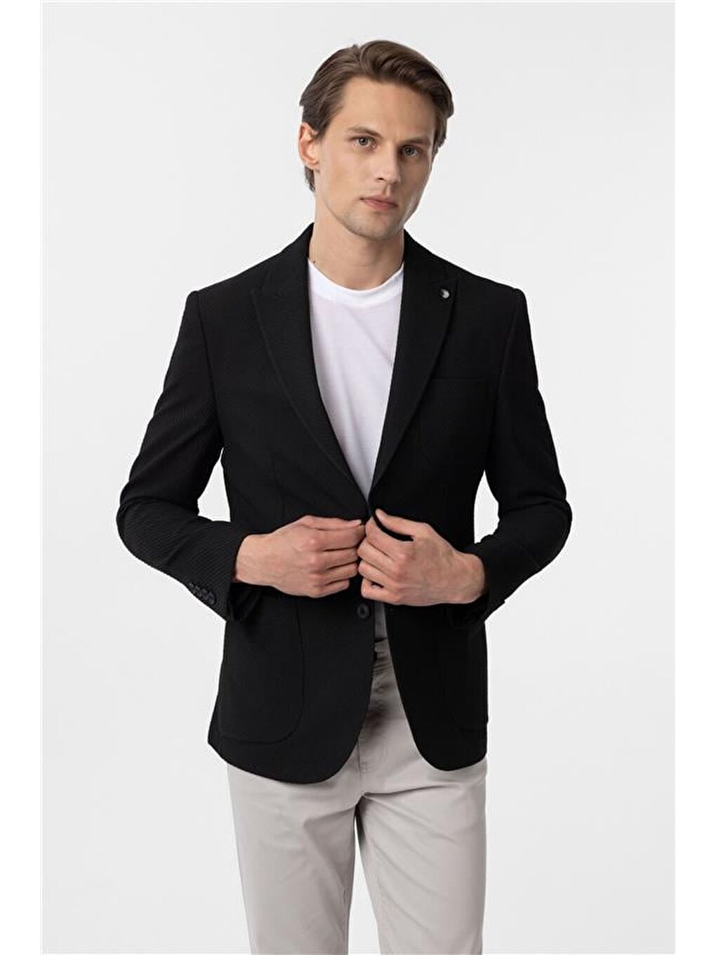 Siyah Slim Fitilli Sivri Yaka 6 Drop Ceket-1