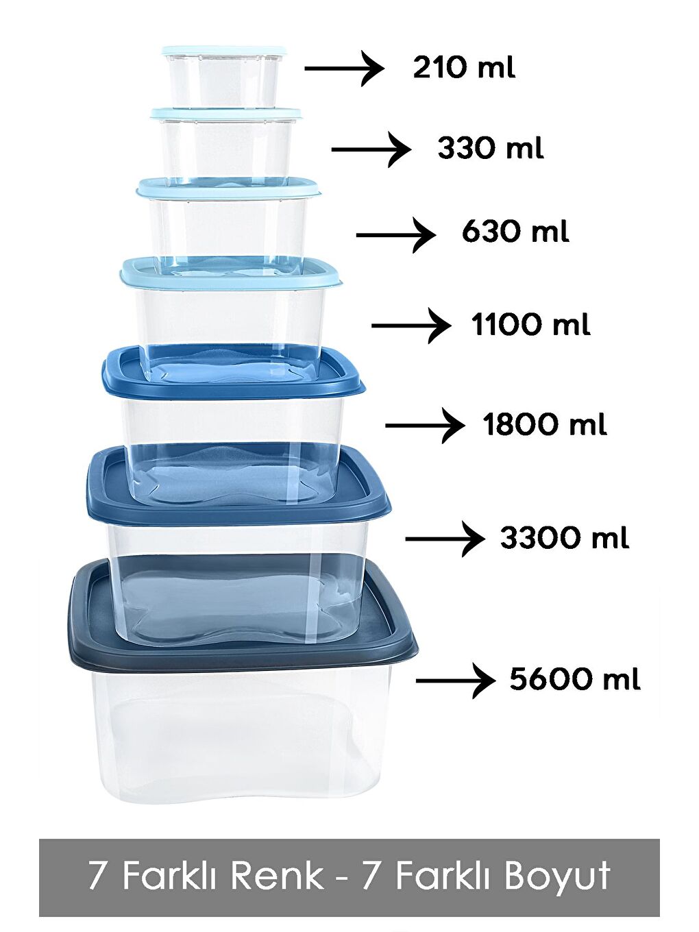 7 li Kare Erzak Gıda Saklama Kabı Seti Mikrodalga ve Derin Dondurucuya Uygun Saklama Kabı Mavi-1