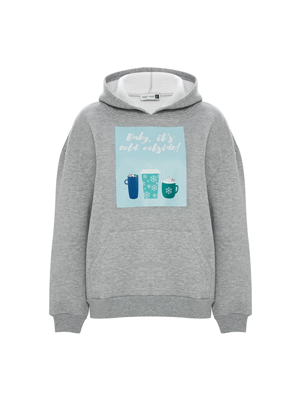 Baskılı Düz Renk Sweatshirt -Gri