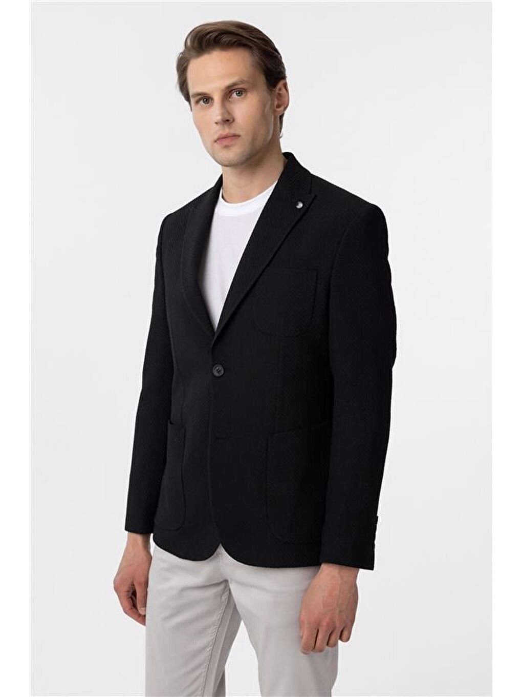 Siyah Slim Fitilli Sivri Yaka 6 Drop Ceket-2