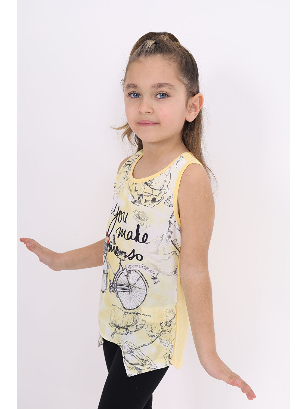 Sarı Kız Çocuk Bisiklet Baskılı Atlet-1