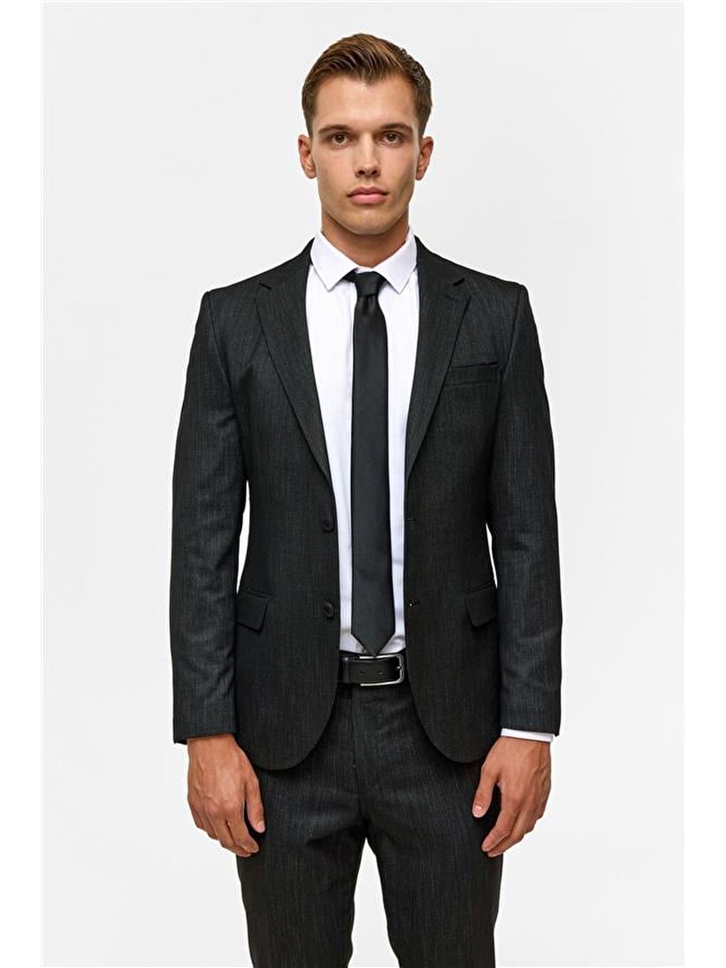 Siyah Slim Desenli Mono Yaka 6 Drop Takım Elbise-3